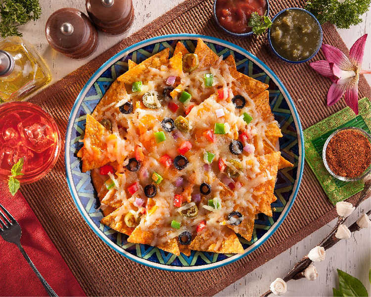 Baked Nachos with Cheddar Cheese & Olives Pizza – Cornitos