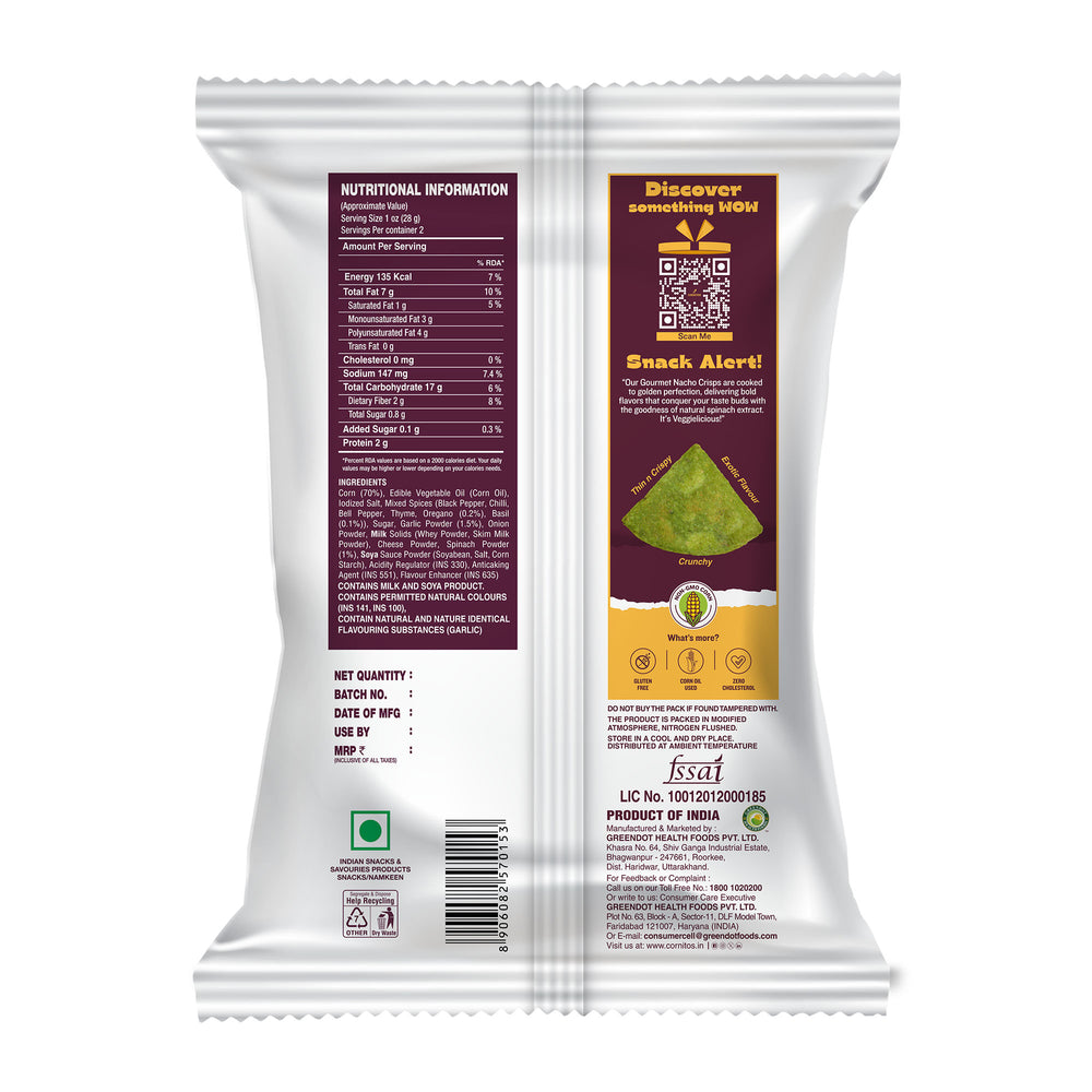 Cornitos Veggie Nachos Spinach Chips 70g X 2 Pack Combo
