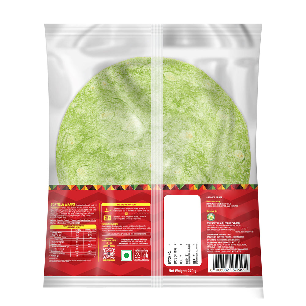 Cornitos Tortilla Wraps 6 Pcs (Spinach)