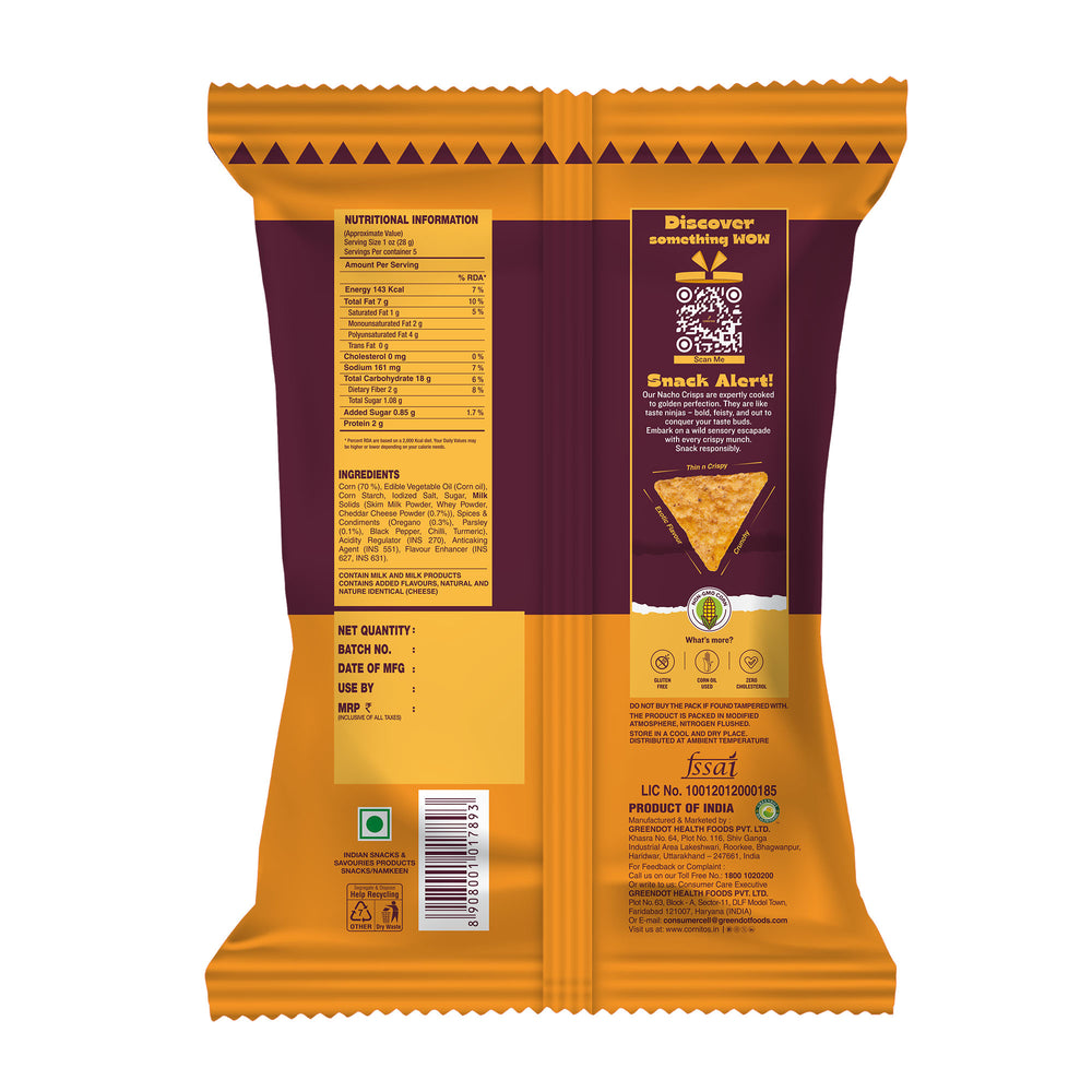 Cornitos No Onion No Garlic Cheese & Herbs Nacho Chips 150g X 2 Pack Combo