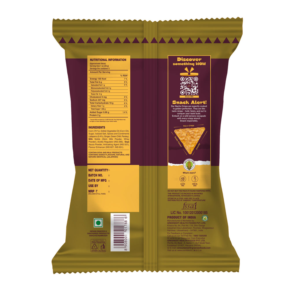 Cornitos Nacho Crisps No Onion No Garlic Sizzlin Jalapeno 150g x 2 Packs