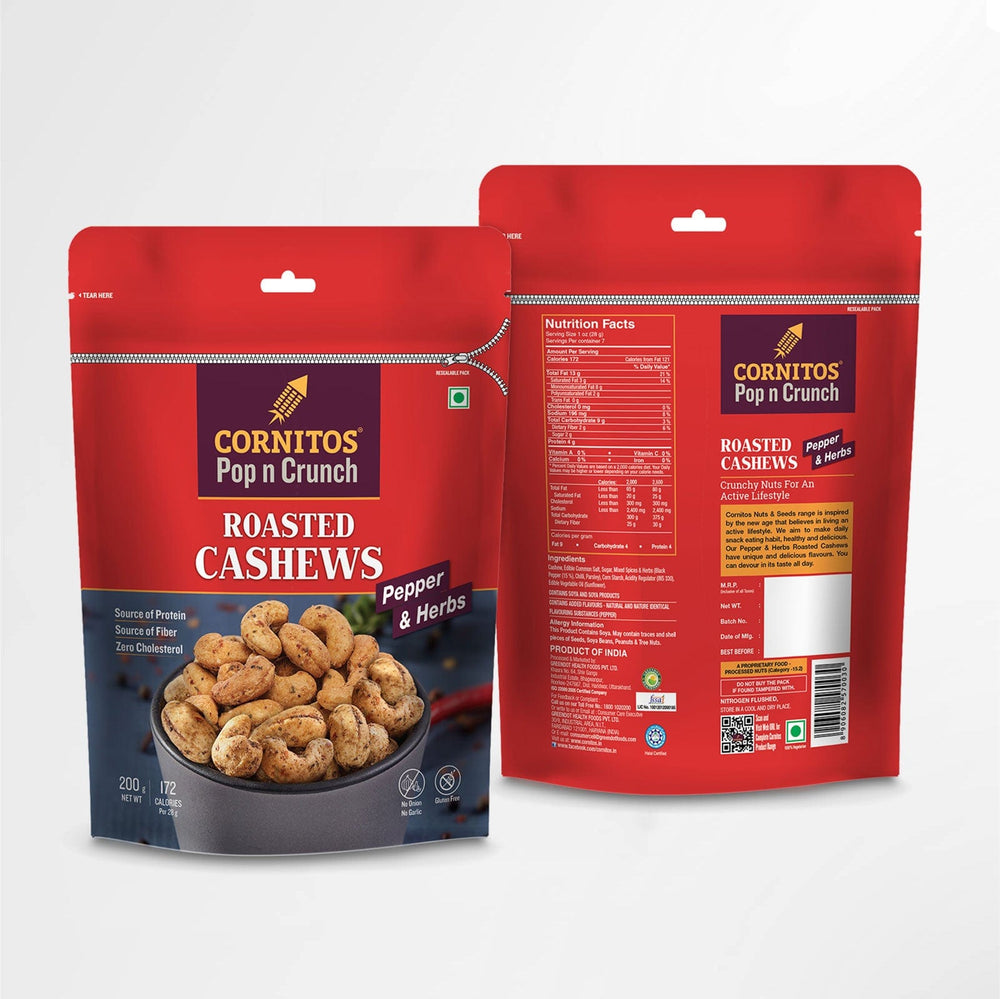 
            
                Load image into Gallery viewer, Cornitos Pepper &amp;amp; Herbs (Crack Pepper) Roasted Cashews 200g
            
        